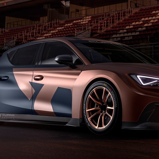 new CUPRA Leon competicion racing car with electric steering technology side view