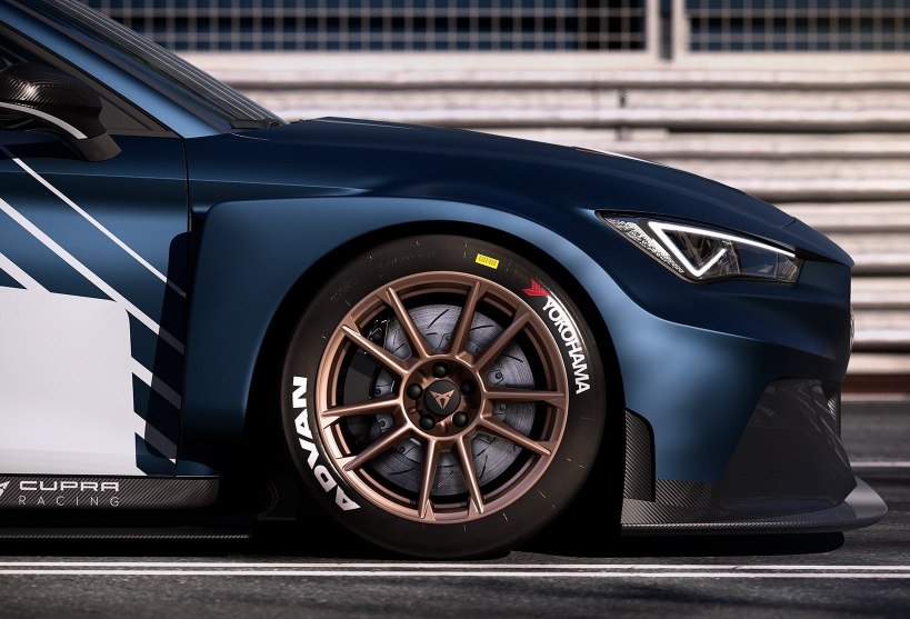 new CUPRA Leon e racer electric sports car close up of front wheel