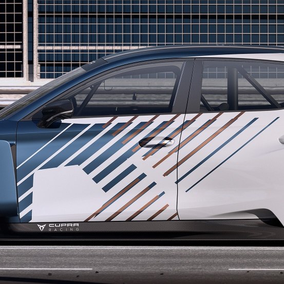 new CUPRA Leon e racer electric sports car close up side view