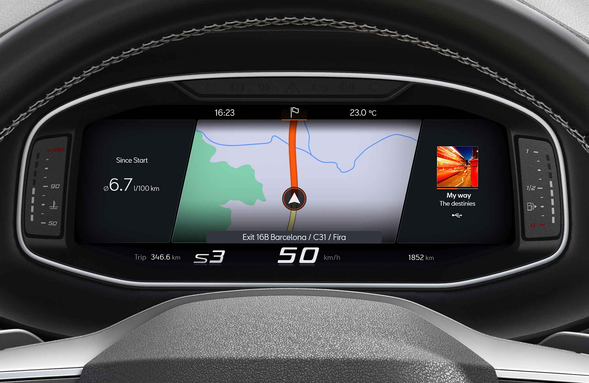 New SEAT Ateca interior close view of 10.25-inch digital cockpit with maps screen